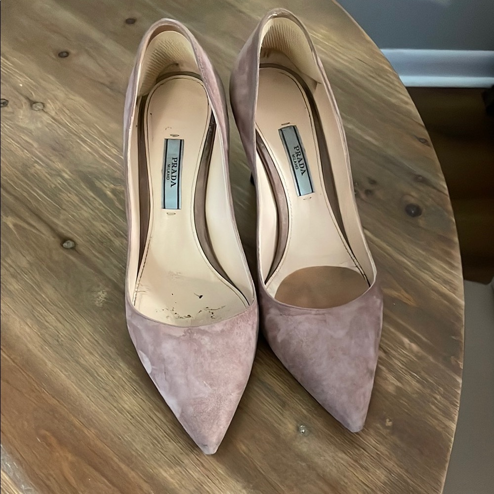 Prada Tan Suede Heels with Pointed Toe